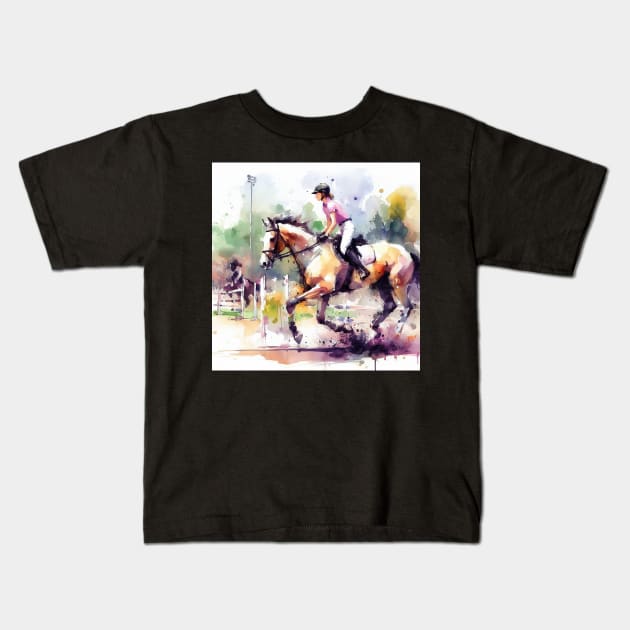 Young girl equestrian riding Kids T-Shirt by WelshDesigns